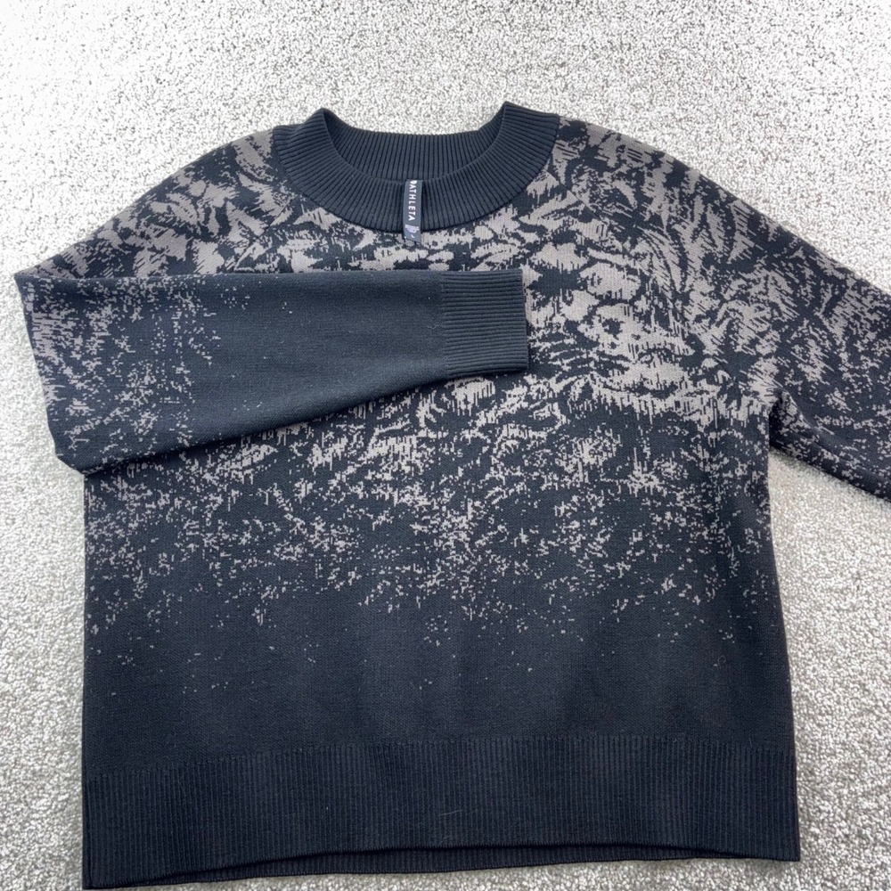 Athleta Sweater Size L Black Beige Extra Fine Merino Wool‎ Blend Pullover Casual